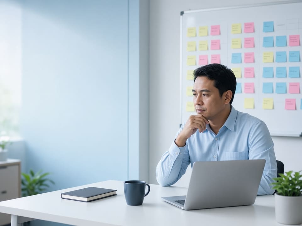 Illustrative photo of a coordinator planning a project at a whiteboard
