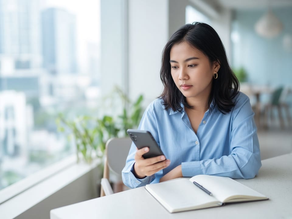 Illustrative photo of a participant using a banking app on her phone